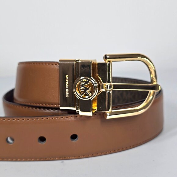 NWT MICHAEL Michael Kors Reversible Brown Belt M Gold Buckle - Picture 1 of 5